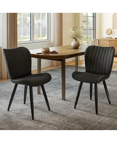 Streamdale Furniture Set of 2 Modern Pu Leather Dining Chairs
