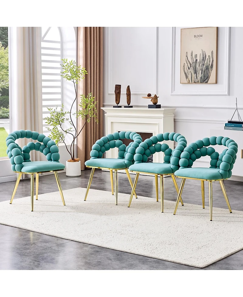 Streamdale Furniture Set of 2 Teal Puffy Bubble Chairs with Legs, Modern Upholstered Accent Chairs