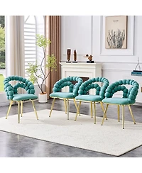 Streamdale Furniture Set of 2 Teal Puffy Bubble Chairs with Legs, Modern Upholstered Accent Chairs
