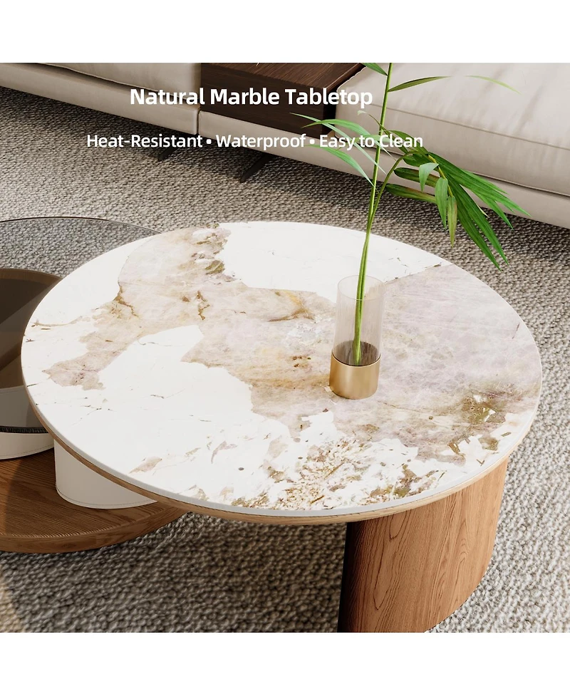 Streamdale Furniture Round Coffee Table Set with Storage, Rotating Wheels, Wooden Base