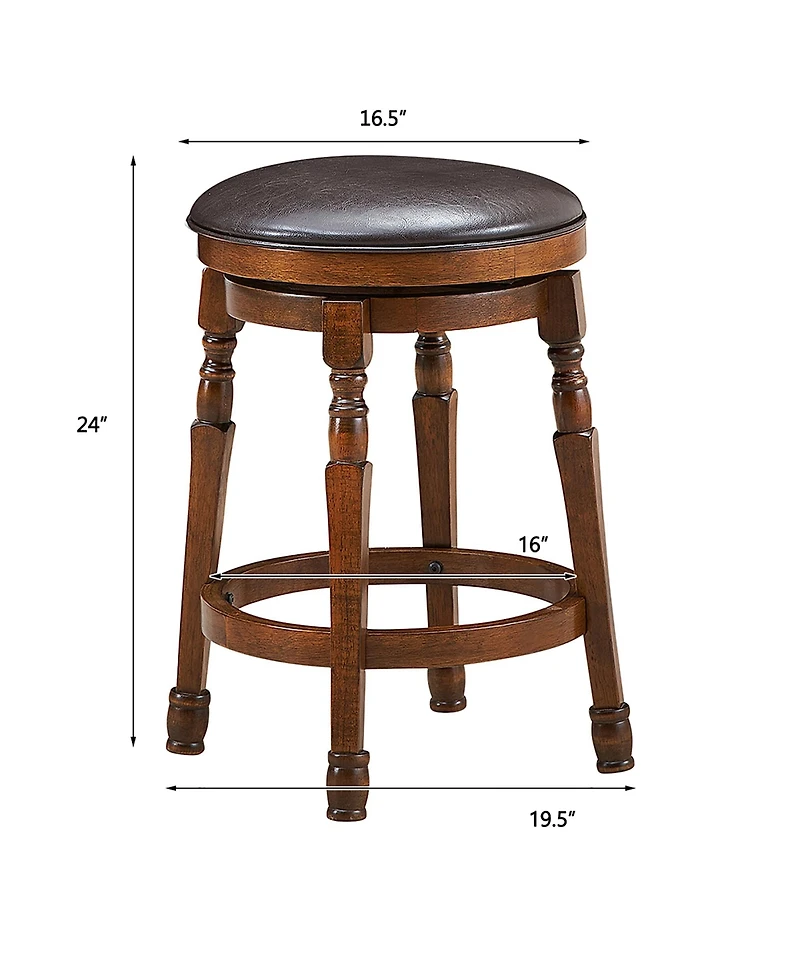 Costway Set of 2 24 Inches Swivel Bar Stool Leather Padded Dining Kitchen Pub Chair Backless