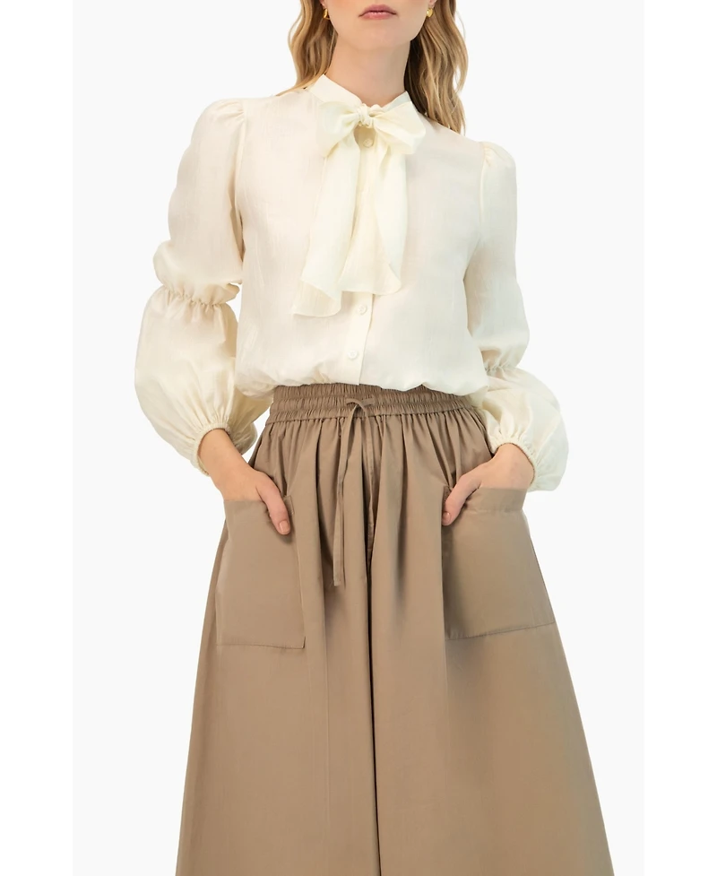 Ivonne Women's Long Sleeve Blouse with Necktie