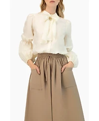 Ivonne Women's Long Sleeve Blouse with Necktie