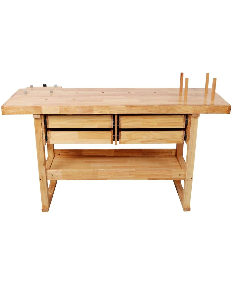 Streamdale Furniture 60 inches Rubber Hardwood Workbench with 4 Drawers, 330-pound Heavy Duty