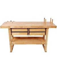 Streamdale Furniture 60 inches Rubber Hardwood Workbench with 4 Drawers, 330-pound Heavy Duty
