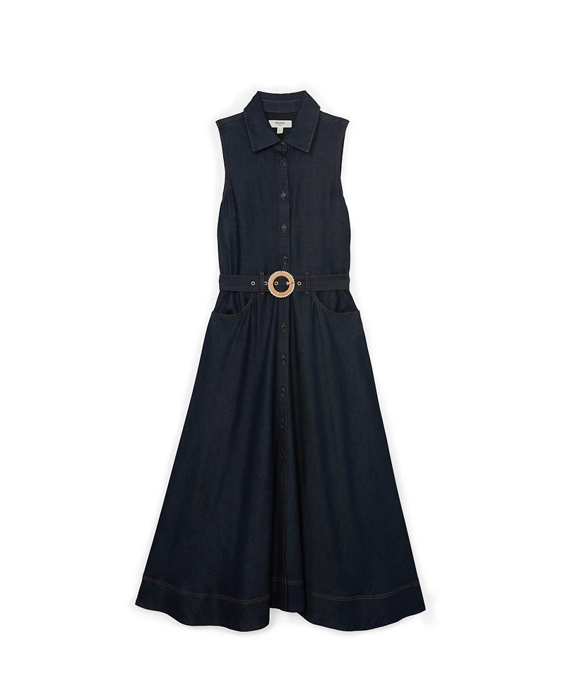 Reiss Women's Button-Front Belted Denim Midi Dress