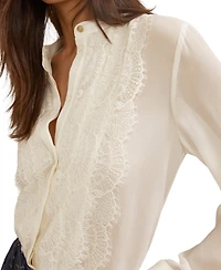 Reiss Women's Lace-Trim Sheer Button-Through Shirt
