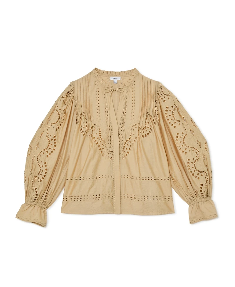 Reiss Women's Broderie Anglaise Tie-Neck Blouse