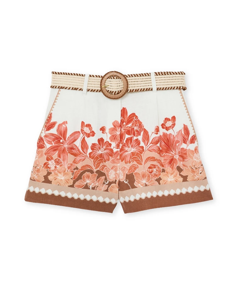 Reiss Women's Linen Floral-Print Belted Shorts