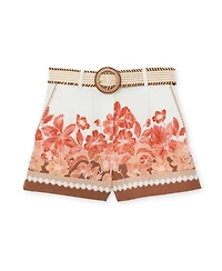 Reiss Women's Linen Floral-Print Belted Shorts