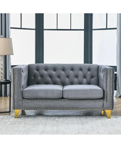 Streamdale Furniture Velvet Sofa with Tufted Square Arms and Metal Legs - 2 Seater