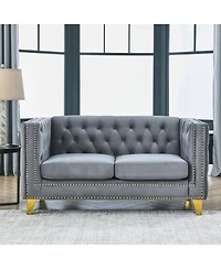 Streamdale Furniture Velvet Sofa with Tufted Square Arms and Metal Legs - 2 Seater