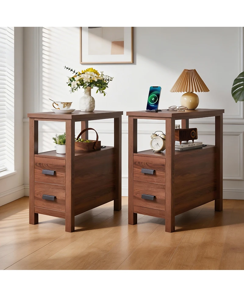 Streamdale Furniture Rustic End Table Charging Station and 2 Drawers
