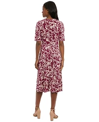 London Times Women's Crewneck Fit and Flare Midi Dress