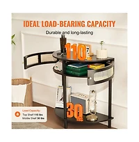 Sugift Half-Moon Rattan Console Table with Two Drawers and Sliding Door Storage Cabinet