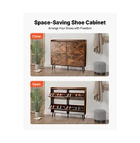 Sugift Shoe Cabinet with 4 Flip Drawers Farmhouse Storage with Wood Legs