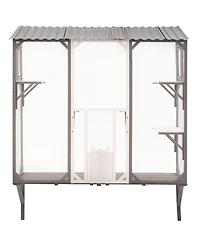Aostirmotor Outdoor Catio Window Cat Enclosure, Grey and White Cat Climbing Patio with Platforms, Secure Outdoor Cat House for 1-3 Cats