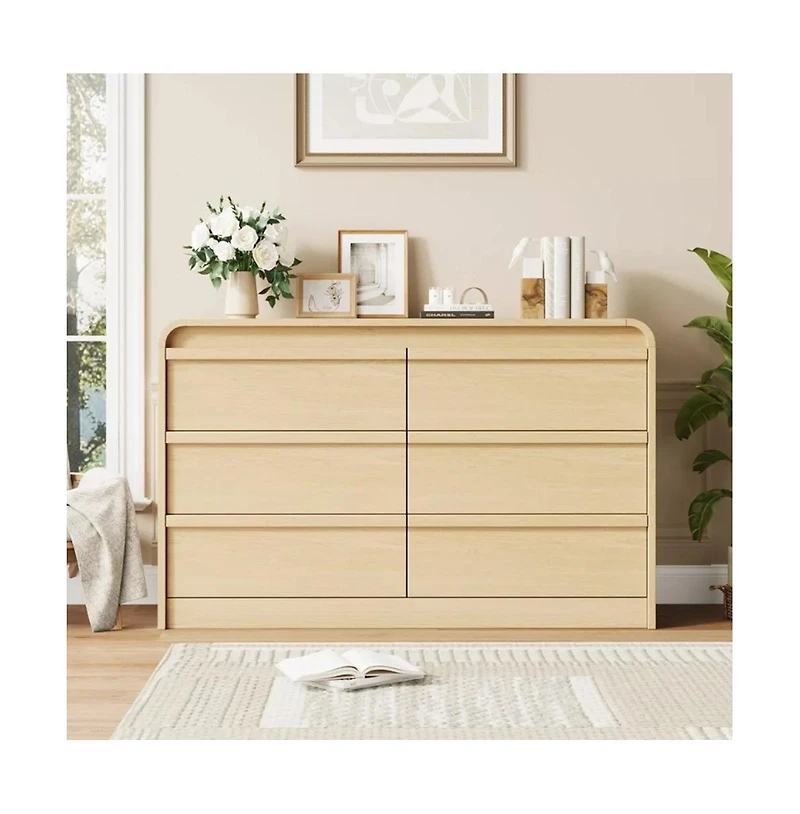 gaomon 6 Drawer Dresser for Bedroom, 47 Inch Wooden Chest of Drawers with Curved Design, Modern Closet Storage Cabinet Living Room