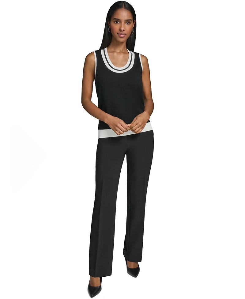 Karl Lagerfeld Paris Petite Scoop-Neck Sleeveless Knit Top with Contrast Trim