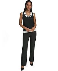 Karl Lagerfeld Paris Petite Scoop-Neck Sleeveless Knit Top with Contrast Trim