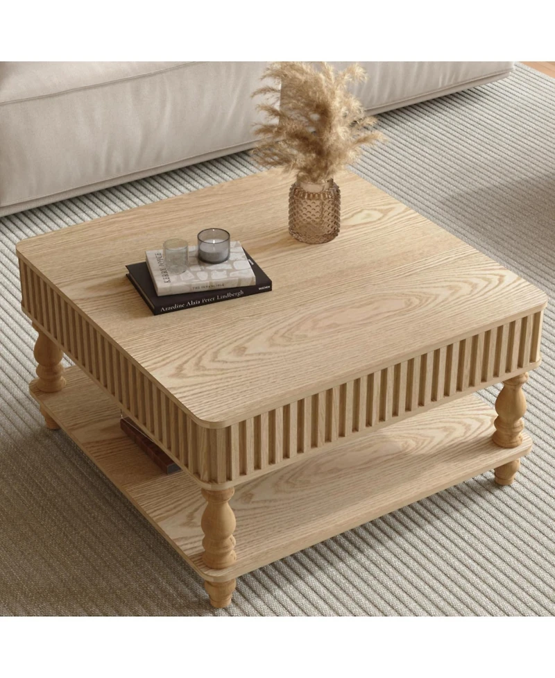 Streamdale Furniture 31.5" Fluted Lift-Top Coffee Table w/ Storage & Hydraulic Raising