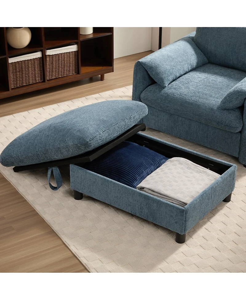 Streamdale 37'' Sofa with Storage Ottoman, Phone Holder, Charger, Pockets, Chenille Armchair