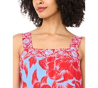 Vince Camuto Women's Smocked Panel Thick Strap Printed Maxi Dress