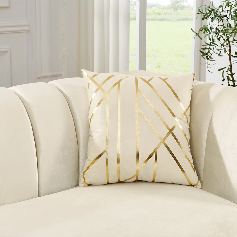 Streamdale Furniture Luxurious Velvet Sofa with Geometric Gold Hardware and Metal Feet
