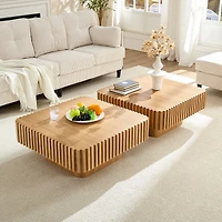 Streamdale Furniture 2PCS 31.5" Modern Handcraft Drum Coffee Table, Small Wooden Table