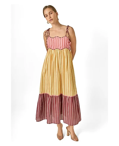 English Factory Women's Colorblock Stripe Sleeveless Midi Dress