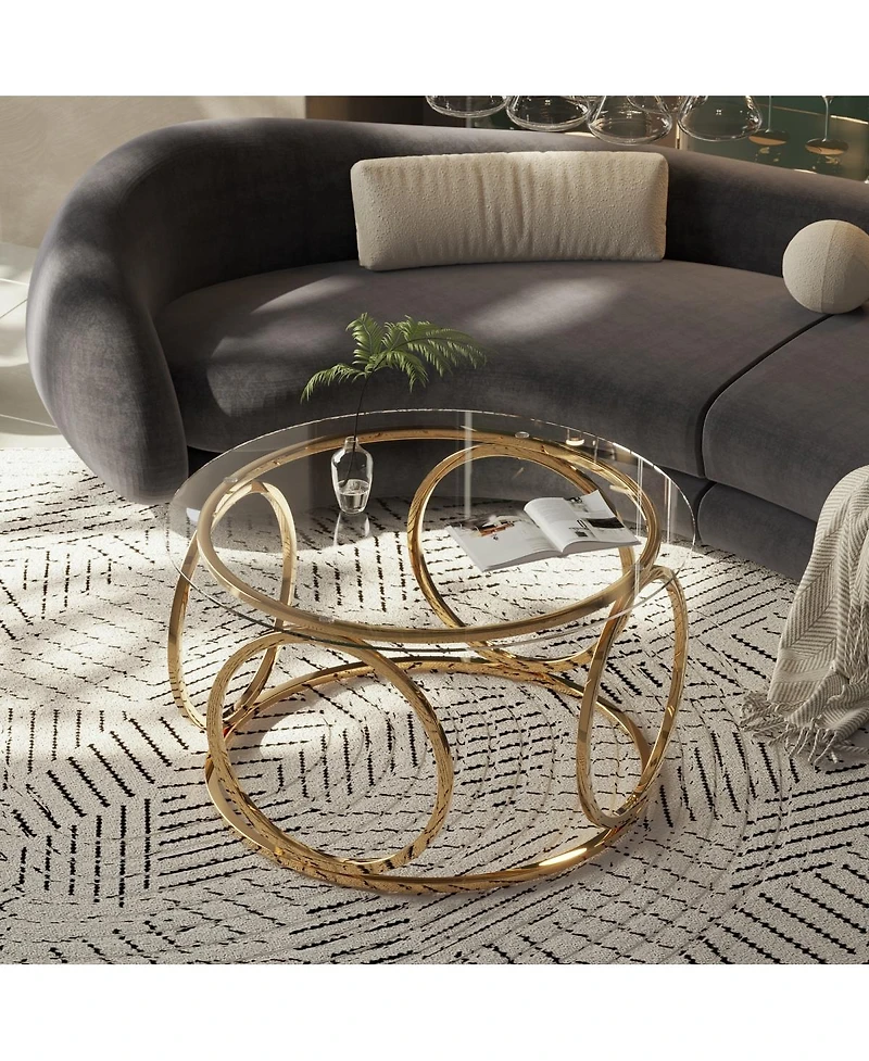 Streamdale Furniture Modern Round Glass Coffee Table with Frame
