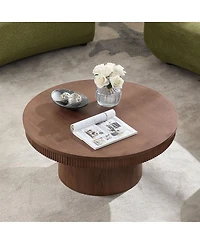 Streamdale Furniture Walnut Round Coffee Table with Ribbed Wave Trim