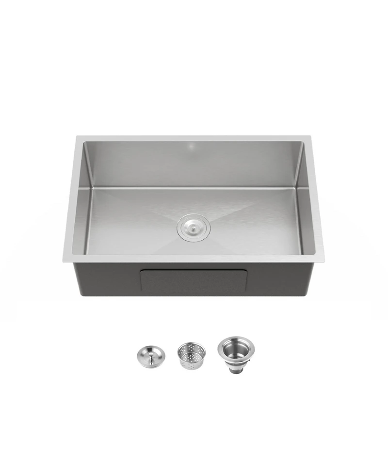 Busdays Stainless Steel Kitchen Sink, 30"x19" Drop In Single Bowl, Undermount Handmade Sink in Brushed Nickel, with Us Standard Drain and Hook