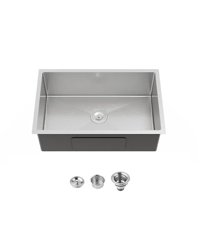 Busdays Stainless Steel Kitchen Sink, 30"x19" Drop In Single Bowl, Undermount Handmade Sink in Brushed Nickel, with Us Standard Drain and Hook