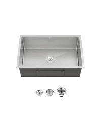 Busdays Stainless Steel Kitchen Sink, 30"x19" Drop In Single Bowl, Undermount Handmade Sink in Brushed Nickel, with Us Standard Drain and Hook