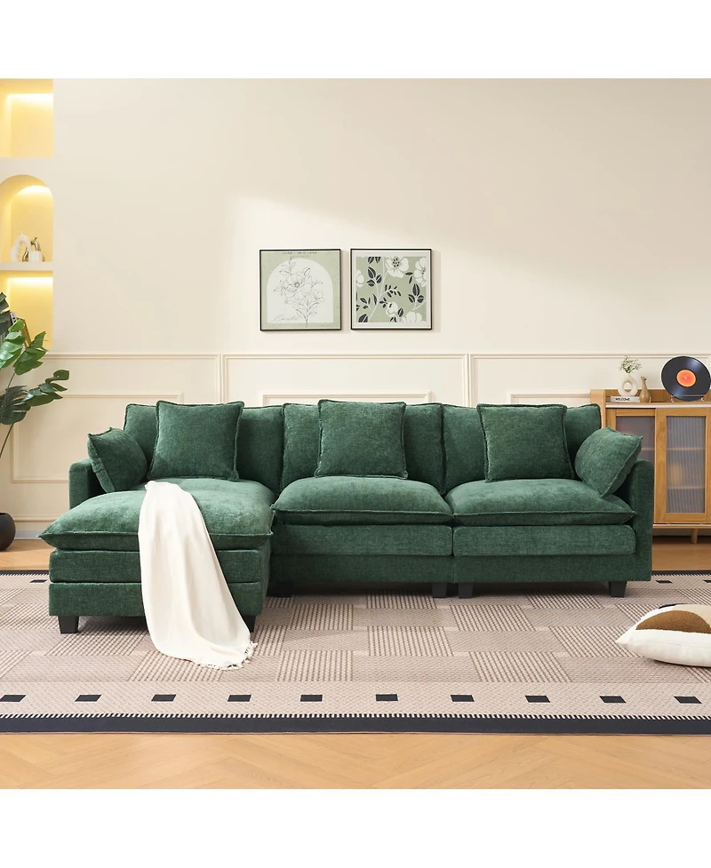 Streamdale Furniture 3 Seat Fabric Storage Ottoman L Shaped Sectional Couch with Footrest