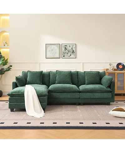 Streamdale Furniture 3 Seat Fabric Storage Ottoman L Shaped Sectional Couch with Footrest