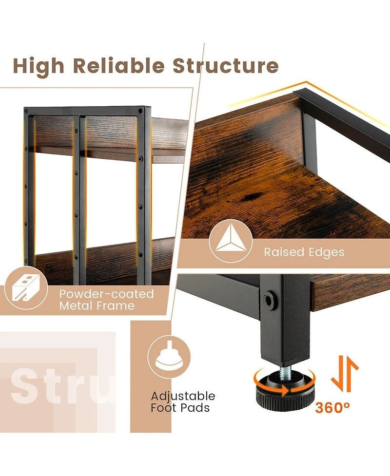 Gymax 3-Tier Industrial Bookshelf Storage Shelf Display Rack with Adjustable Shelves