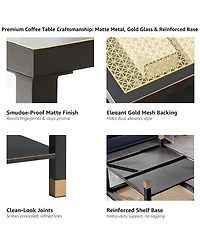 Streamdale Furniture Matte Steel and Mesh Glass Coffee Table
