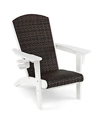 Slickblue Adirondack Outdoor Chair with Padded Rattan Seat and Cupholder