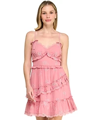 Trixxi Juniors' Sweetheart Neck Embroidered Short Dress