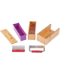 Yobtop Soap Making Kit Bamboo Cutting Box with Silicone Mold, Stainless Steel Straight and Wavy Cutters, 100 Bags and 105 Stickers Diy Supplies