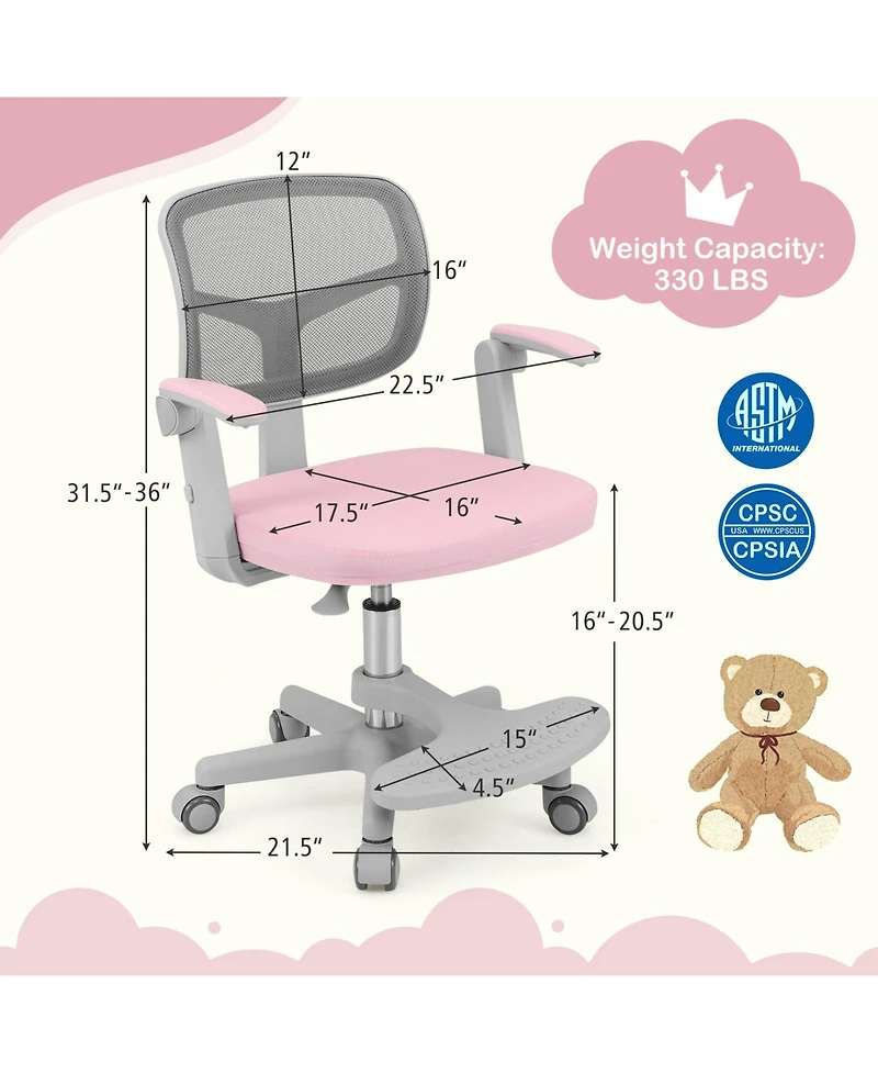 Sugift Kids Desk Chair Children Study Chair with Adjustable Height Armrest and Footrest