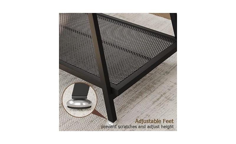 homfan Coffee Table, 2-Tier Center Table with Wood Legs and Thickened Top, Living Room with Rounded Corners, Side Table for Office