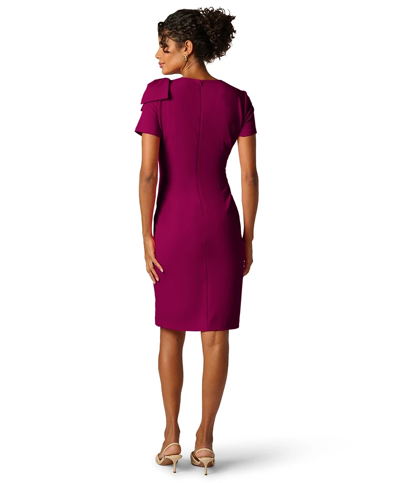 Adrianna Papell Petite Crewneck Pleated Bow Midi Dress