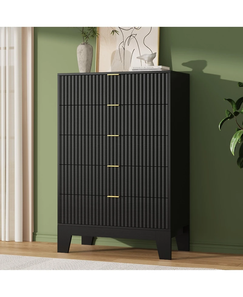 gaomon Set of 2 Fluted Dressers - 47" Tall Chest Drawers with Metal Handle, Modern Wooden Tv Stand, Clothes Storage for Bedroom, Hallway