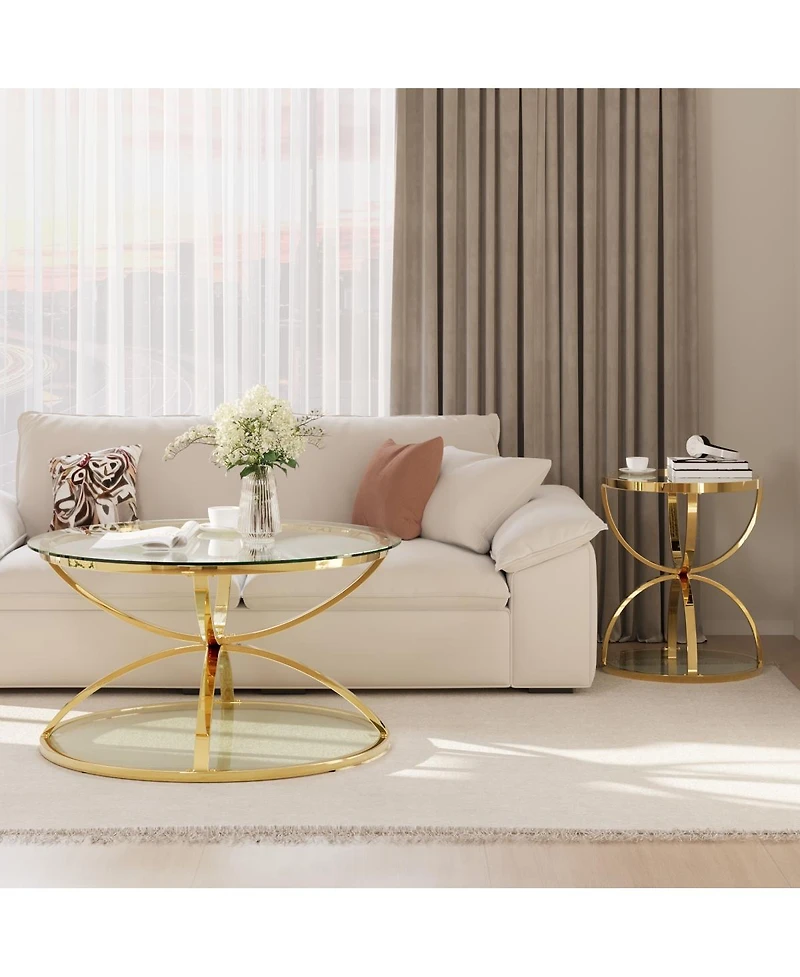 Streamdale Furniture 2-Tier Glass Coffee Table Set (Set of 2)