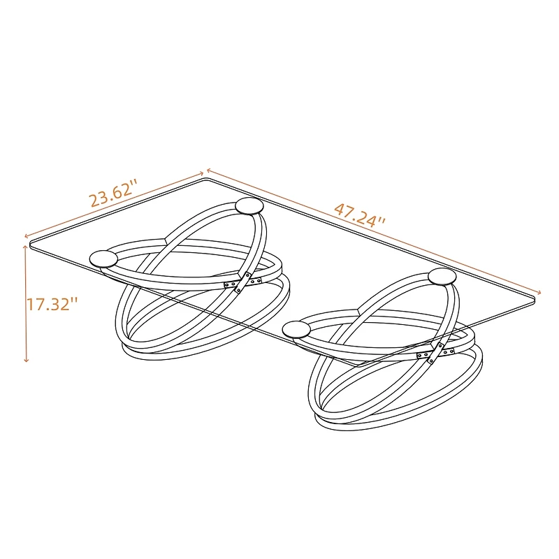 Streamdale Furniture Modern Glass Coffee Table with Chrome Ring Frames