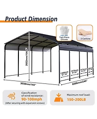 Mondawe 12 x 20 Feet Heavy Duty Metal Carport With Galvanized Steel Roof, Outdoor Shelter For Vehicles