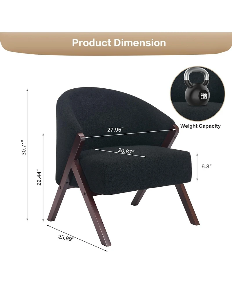 gaomon Accent Chair Mid Century Modern Chair Teddy Living Room Chairs with Wood Frame Comfy Upholstered Reading Side Chair Easy Assembly